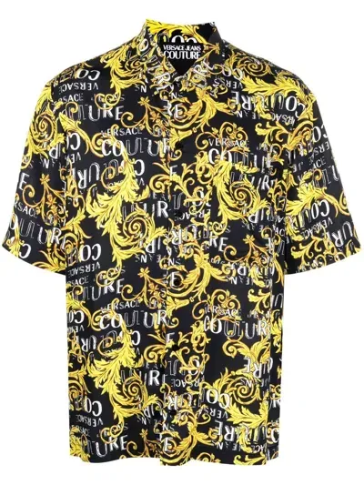 Versace Jeans Couture Baroque-print Short-sleeve Shirt In Neutrals