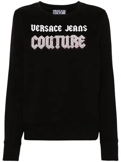 Versace Jeans Couture Bead-embellished Cotton Sweatshirt In Black