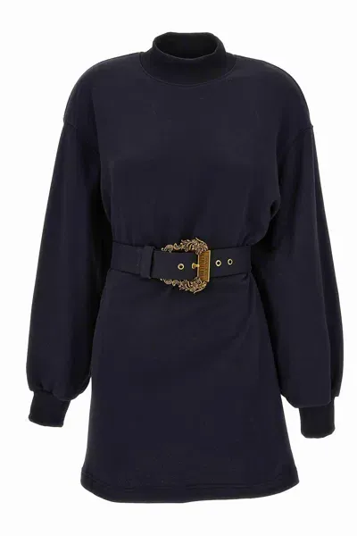 Versace Jeans Couture Belted Long-sleeve Minidress In Black