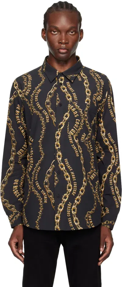 Versace Jeans Couture Black Chain Couture Long Sleeve Shirt In Eg89-black/gold