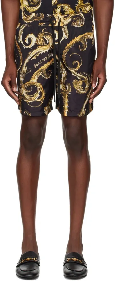 Versace Jeans Couture Black Chromo Couture Shorts In Eg89-black/gold