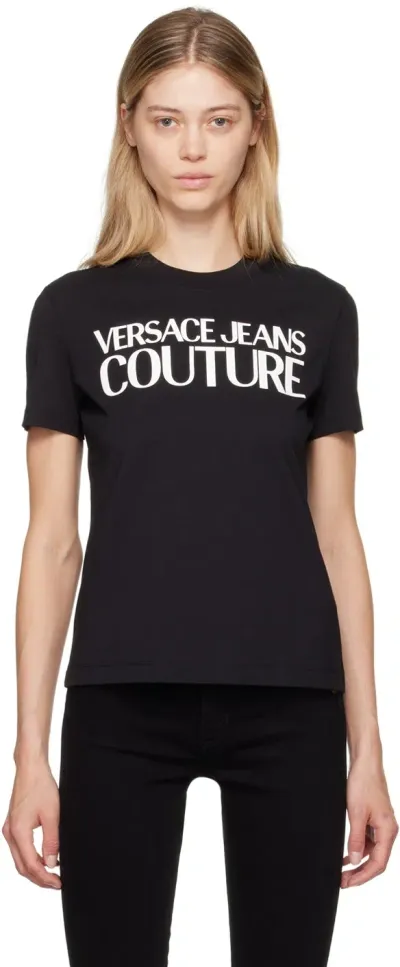 Versace Jeans Couture Rubberised-logo Cotton T-shirt In Black