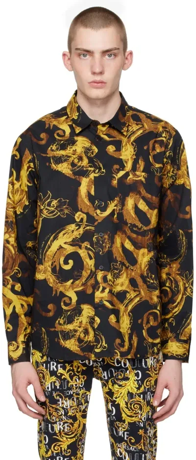 Versace Jeans Couture Black Watercolor Couture Shirt In Eg89 Black/gold