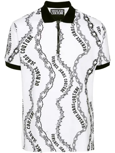 Versace Jeans Couture Chain Couture Cotton Polo Shirt In White