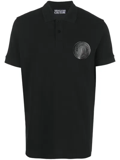 Versace Jeans Couture Chest Logo-print Polo Shirt In Black