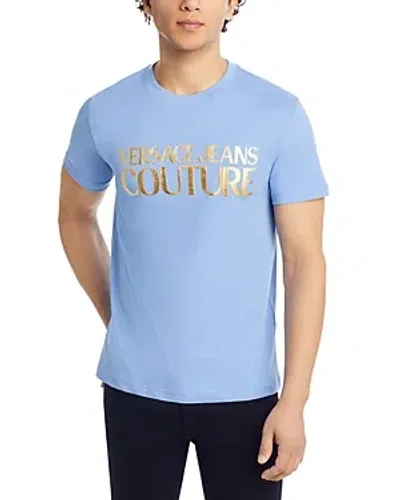 Versace Jeans Couture Cotton Jersey Graphic Tee In Blue/gold