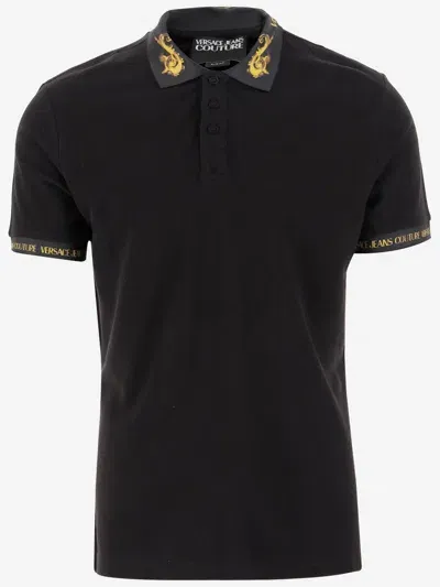 Versace Jeans Couture Cotton Polo Shirt With Logo In Black