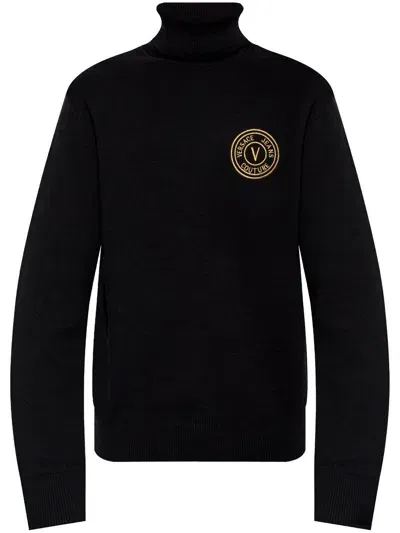 Versace Jeans Couture Embroidered-logo Sweater In Gold