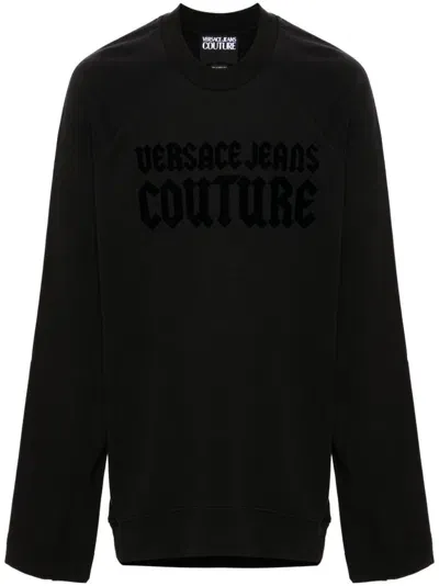 Versace Jeans Couture Flocked-logo Sweatshirt In Black