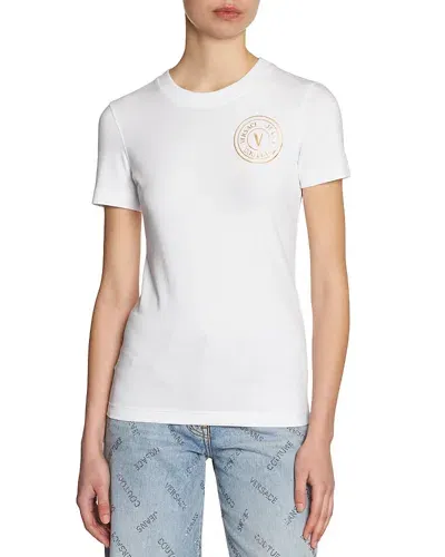 Versace Jeans Couture Logo Crewneck Tee In White/gold