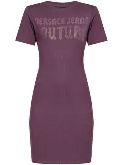 Versace Jeans Couture Logo-embellished T-shirt Dress In Purple