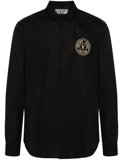 Versace Jeans Couture Logo-embroidered Cotton Shirt In Black