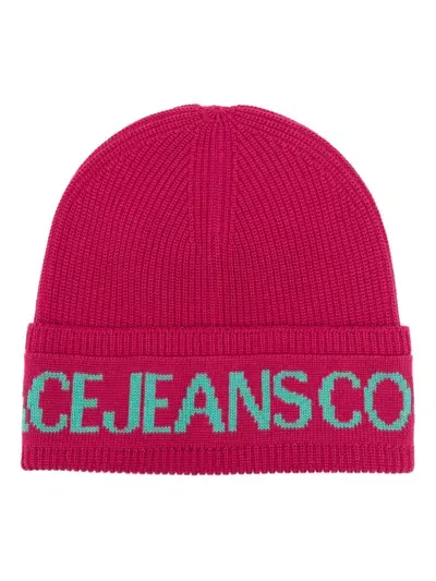 Versace Jeans Couture Logo-intarsia Beanie In Pink