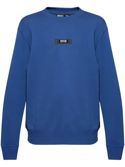 Versace Jeans Couture Logo-patch Cotton Sweatshirt In Blau