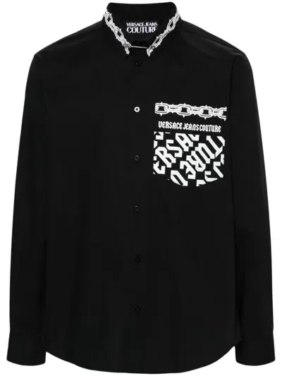 Versace Jeans Couture Logo-print Cotton Shirt In Black