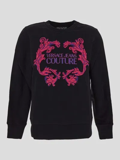 Versace Jeans Couture Barocco Logo-print Cotton Sweatshirt In Black