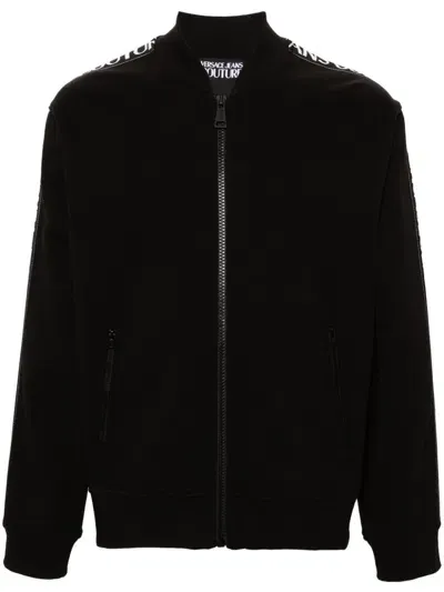 Versace Jeans Couture Logo-trim Zip-up Sweatshirt In Black