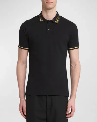 Versace Jeans Couture Men's Polo Shirt With Logo Tipping In Black/gold