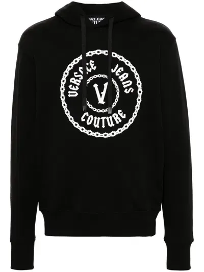 Versace Jeans Couture Raised-logo Cotton Hoodie In Black