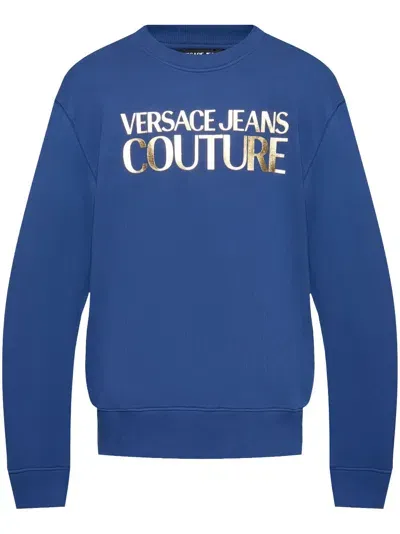 Versace Jeans Couture Raised-logo Cotton Sweatshirt In Blau