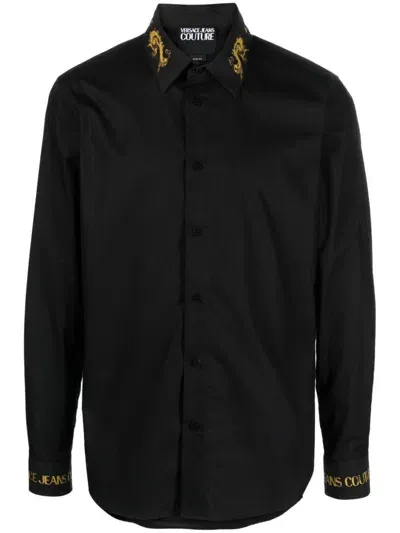 Versace Jeans Couture Logo-embroidered Cotton Shirt In Black