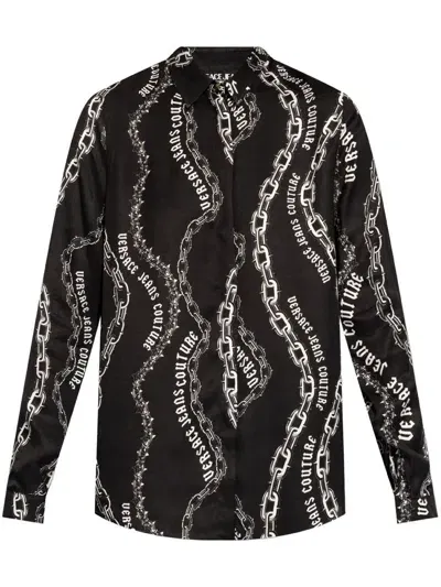 Versace Jeans Couture Long-sleeve Logo Chain-print Shirt In Black