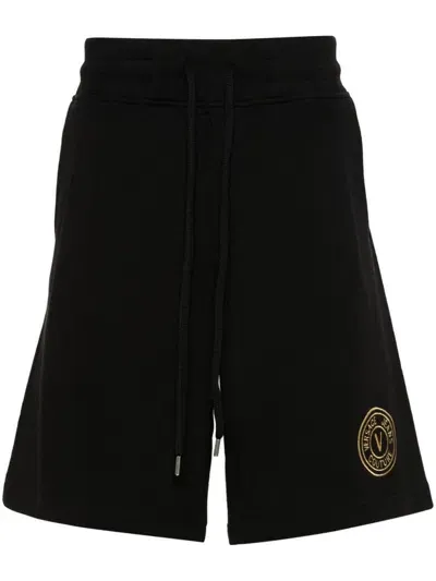 Versace Jeans Couture Logo-embroidered Cotton Shorts In Black