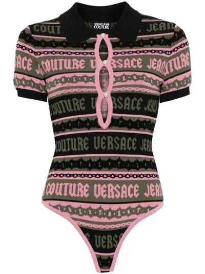 Versace Jeans Couture Striped Jacquard Bodysuit In 黑色