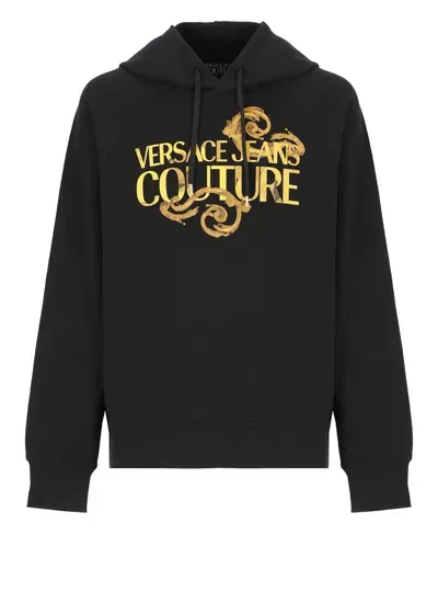 Versace Jeans Couture Watercolour Couture-logo Hoodie In Black