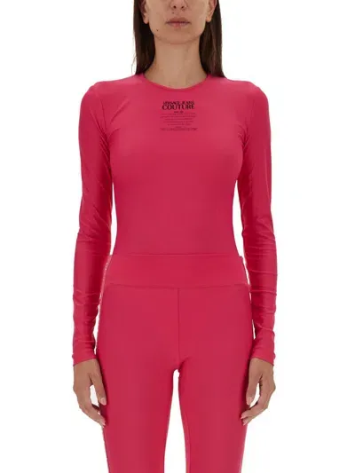 Versace Jeans Couture Tops With Logo In Fuchsia