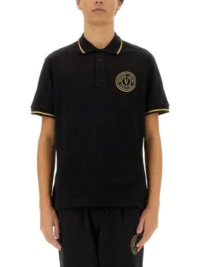 Versace Jeans Couture "v-emblem" Polo Shirt In Black