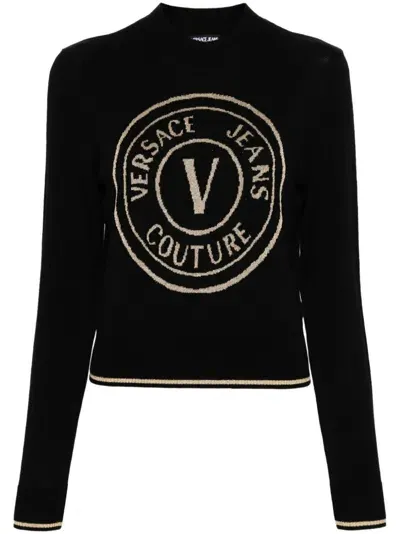 Versace Jeans Couture V-emblem Wool Jumper In Black