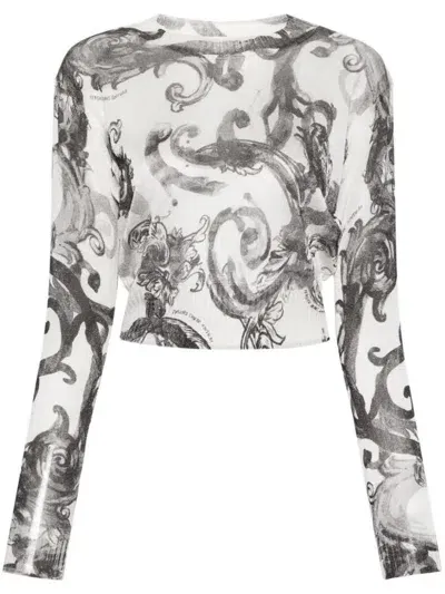 Versace Jeans Couture Watercolour Couture Fine-knit Top In White