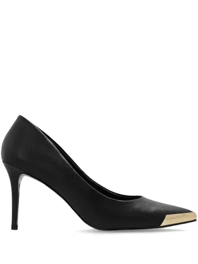 Versace Jeans Couture Logo Engraved Pointed Toe Pumps In Black