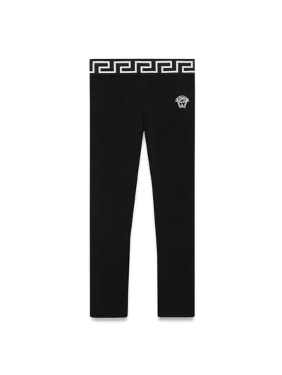 Versace Kids' Jersey Leggings + Medusa Embroidery In Black