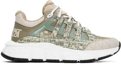 Versace Khaki Trigreca Sneakers In 2kl40 Mastic Taupe