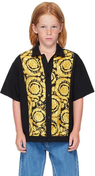 Versace Kids Black & Gold Barocco Shirt In 2b130-black+gold