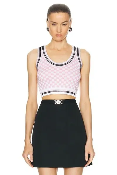 Versace Check Jacquard Knit Sleeveless Crop Top In Multicolor