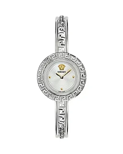 Versace La Greca Stainless Steel Bangle Bracelet Watch With Wrap Leather Strap, 28mm