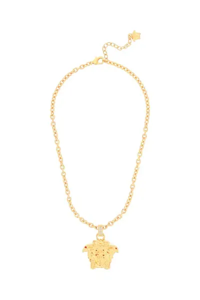 Versace La Medusa Necklace With Crystals In Crystal- Gold (gold)