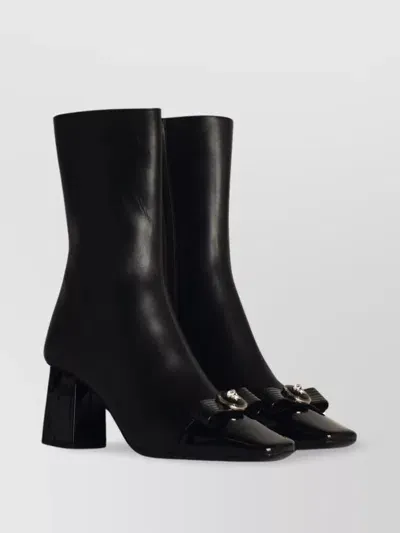 Versace Leather Ankle Boots Block Heel In Black-palladium