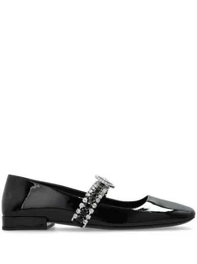 Versace Leather Ballerina Shoes In Black