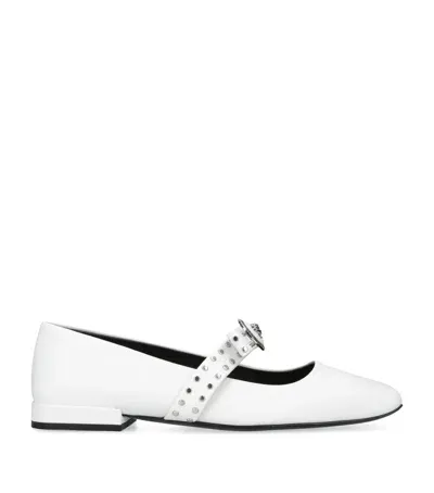 Versace Leather Gianni Ribbon Ballet Flats In White