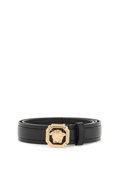 Versace Leather Medusa Belt With In Black