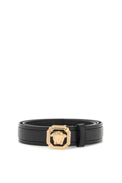 Versace Leather Medusa Belt With In Black- Gold (black)