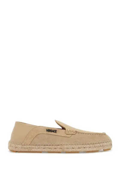 Versace Logo-lettering Suede Espadrilles In Beige