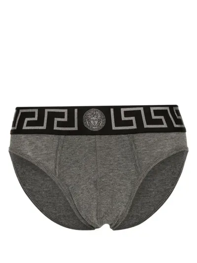 Versace Logo Briefs In Gray