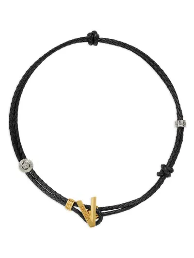 Versace Logo-plaque Braided Necklace In Black