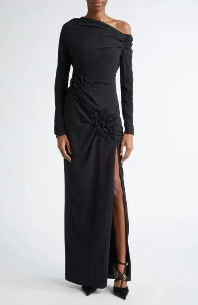 Versace Long Sleeve One-shoulder Gown In Black