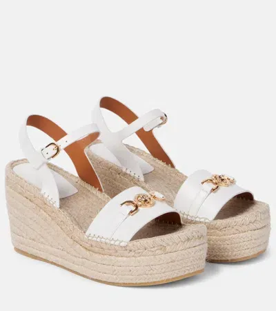 Versace Medusa '95 Leather Espadrille Wedges In White